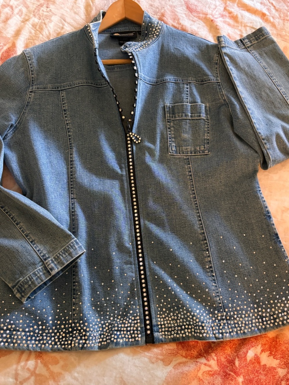 Christine Alexander Blue Denim Jacket with Stud and Crystal Trim Wow!!